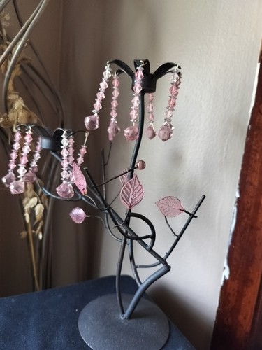 Pink Beaded Black Metal Candle Holder Bohemian Decor Hippie Romance - Picture 10 of 10