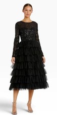 Ieena Mac Duggal Long Sleeve Ruffle Tiered Tulle Sequin Bodice Midi Dress2 Blk 2
