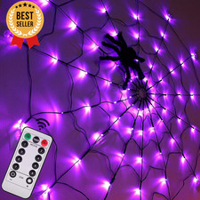 Halloween Spider Web Lights 4FT 70 LED with Black Spider Remote 8 Modes Outdoor