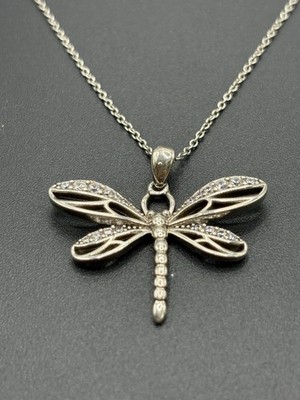18'' Sterling Silver Dragonfly Cubic Zirconia Pendant Necklace Y10