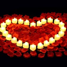2000 Pieces Artificial Rose Petals with 24 LED Tea Lights Candles, Romantic
