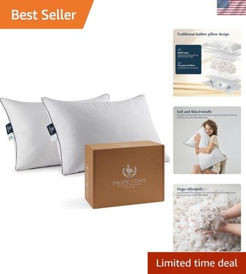 Goose Feather and Down Bed Pillows Standard Size Set of 2, Hotel Pillow for S...