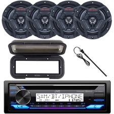 JVC Marine Bluetooth CD Receiver, 4x 6.5" 150W Speakers, Cover, Antenna Black 