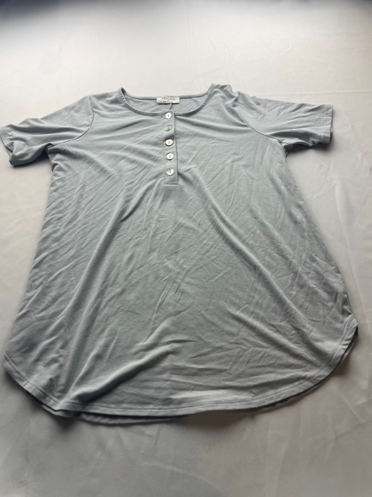 Zenana Henley Shirt Womens Large Gray 1/2 Button-Up Short Sleeve Top Casual