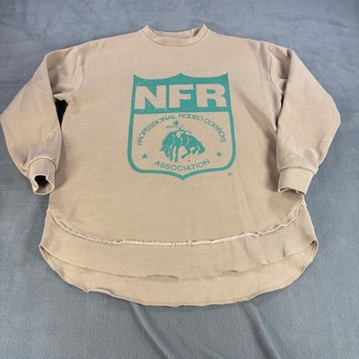 Official PRORODEO NFR Sweatshirt Tan Teal Raw Hem Hi-Low NFRWK24-255 Medium