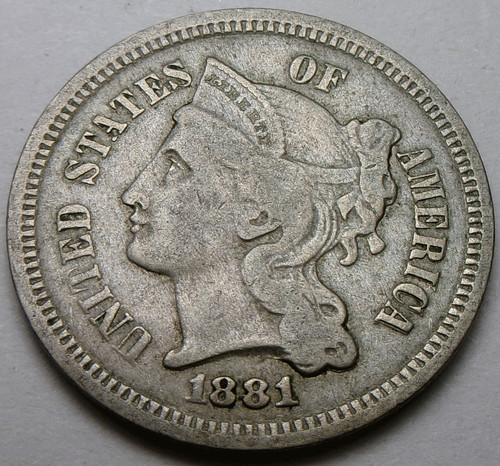 1881 Three Cent 3¢ Nickel