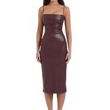 HOUSE OF CB NWT $255 Mulberry Vegan Leather JALENA Bodycon Dress Size M