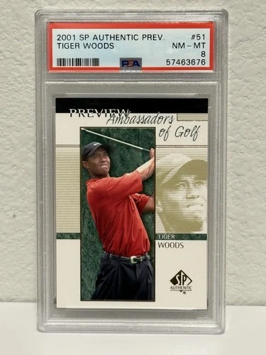 2001 SP Authentic Preview- TIGER WOODS (RC) - Rookie - NM/MT - PSA 8