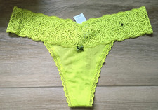 NWT Aerie Acid Green Silky Smooth Floral Lace Waist Thong Panties Bow M