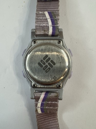 Vintage Columbia Digital Ladies watch CL5061 Nylon Strap Gray and Purple New Bat - Picture 3 of 4