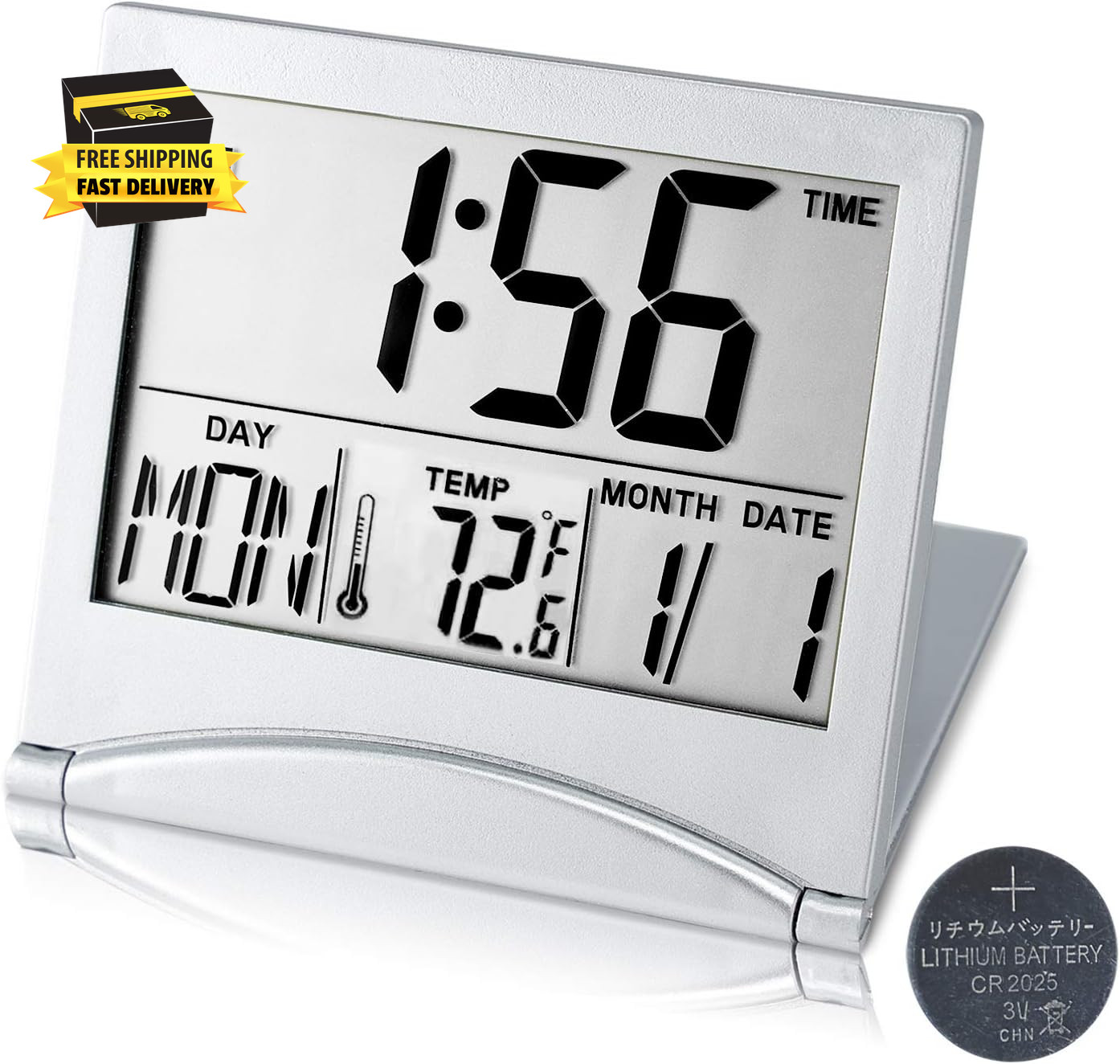 Digital Travel Alarm Clock Battery Operated, Portable Large Number Display Alarm