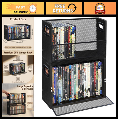 2-Pack Portable CD DVD Storage Rack with Handles - Holds 28 DVDs