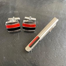 Onyx Tie Pin Cufflinks Set Red And Black Combination Color Agate No Box USED K