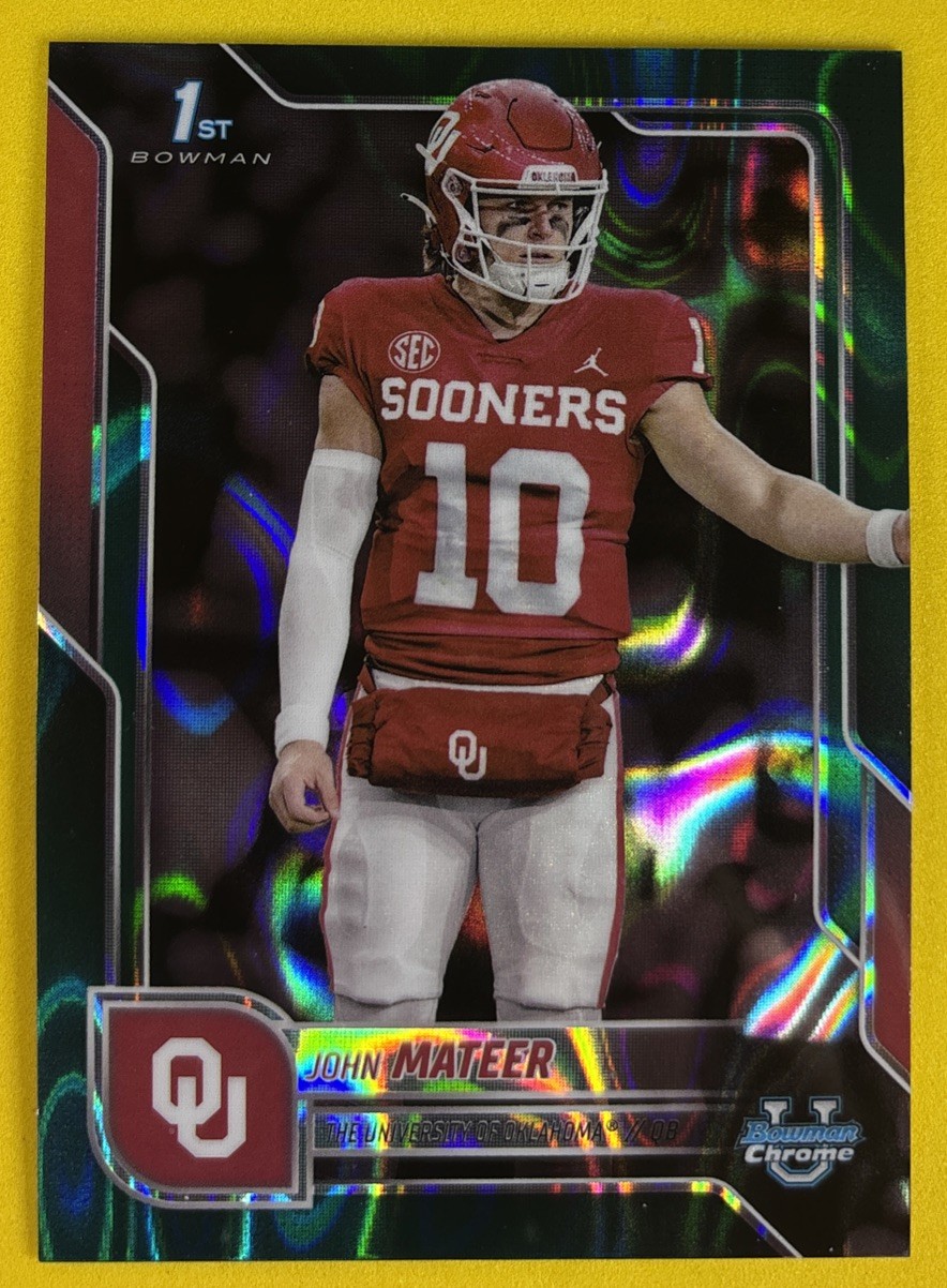 2025 Bowman Chrome U John Mateer 1st Bowman #1 Teal Lava Refractor - Sooners