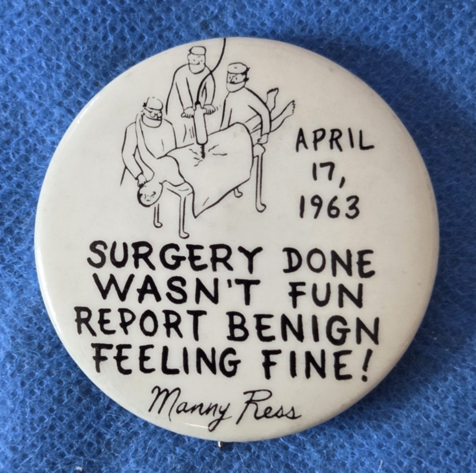 VTG 1963 Manny Ress SCARCE (one of a kind?) Emress 1.75” cello Pin Button