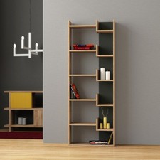 OPPA Modern Bookcase – Tall Narrow 6 Shelf Display Unit with Open Storage