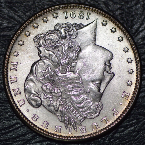 1891-S $1 Morgan Silver Dollar Bu++ Nice Blue Edge Toning - Picture 9 of 10