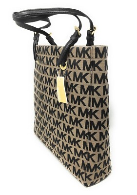 Michael Kors Beige Black Jet Set Item NS Tote Purse