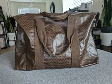 AUTH MARIO VALENTINO SOFT PVC MONOGRAM FOLDABLE OVERNIGHT TRAVEL TOTE BAG