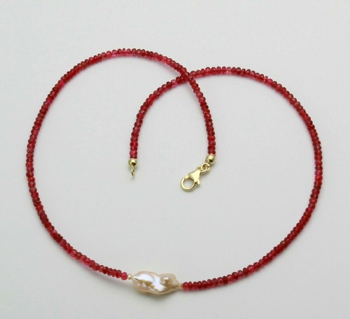 Cadena de espinela roja rondela facetada con perla Keshi en 46 cm de longitud - Imagen 2 de 2