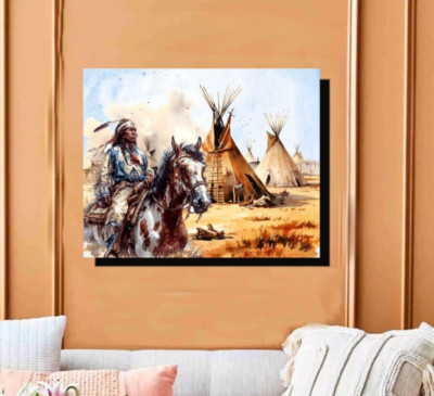 Native American Indian Leave For the Hunt Canvas Wrap 16 x 20 Painting Wall Art