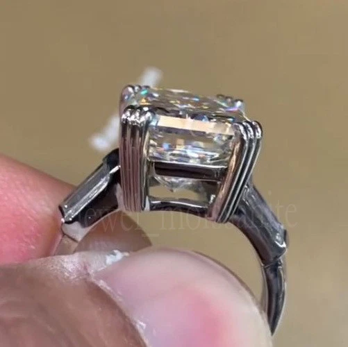 Juego de 12 puntas de anillo de compromiso de moissanita de corte radiante blanco astilla de ley 925 Foto 2 de 3