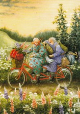 Postkarte - Inge Löök : Frauen fahren Tandem / Nr. 68