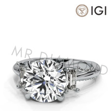 IGI 5.00 CT E VS2 Round Cut Lab Grown Diamond Engagement Ring Platinum 900