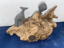 John Perry Gray  Whale  Family Of Two Sculpture Wood 4.5”