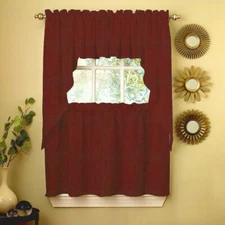 LORRAINE HOME FASHIONS - SOLID RIBCORD OPAQUE SWAG & VALANCE SET COLOR WINE NEW