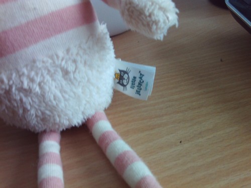 LITTLE JELLYCAT PINK STRIPPED BUNNIE SOFT TOY WITH CHIME 13". - Picture 2 of 3