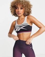 Reebok Womens Kerys Seamless Performance Logo Sports Bra Top Black/Grey Marl M