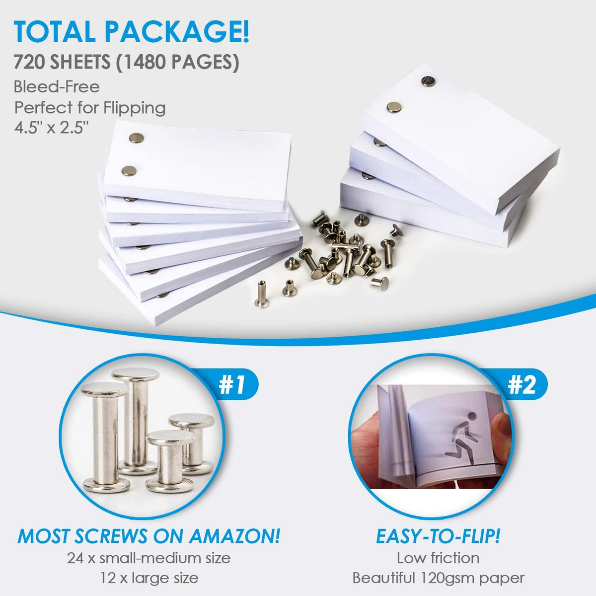 Blank Flip Book Paper With Holes - 720 Sheets (1480 Pages