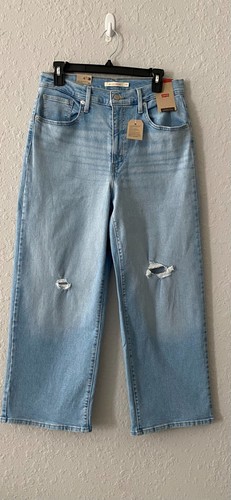 LEVI'S WOMEN HIGH-RISE WIDE LEG LIGHT WASH DISTRESSED JEANS SZ 30
