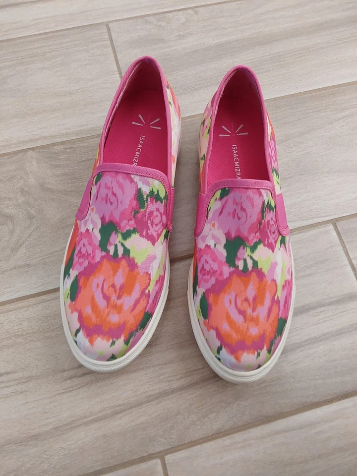 Mocasín sin cordones Isaac Mizrahi nuevo sin caja de tela floral rosa Daphney. Talla 8M Foto 2 de 4