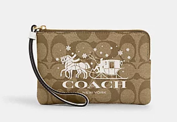 Coach Signature Braccialetto Cerniera Angolare Cavallo e Carrozza Cachi Nuovo con etichette CN755 Holiday