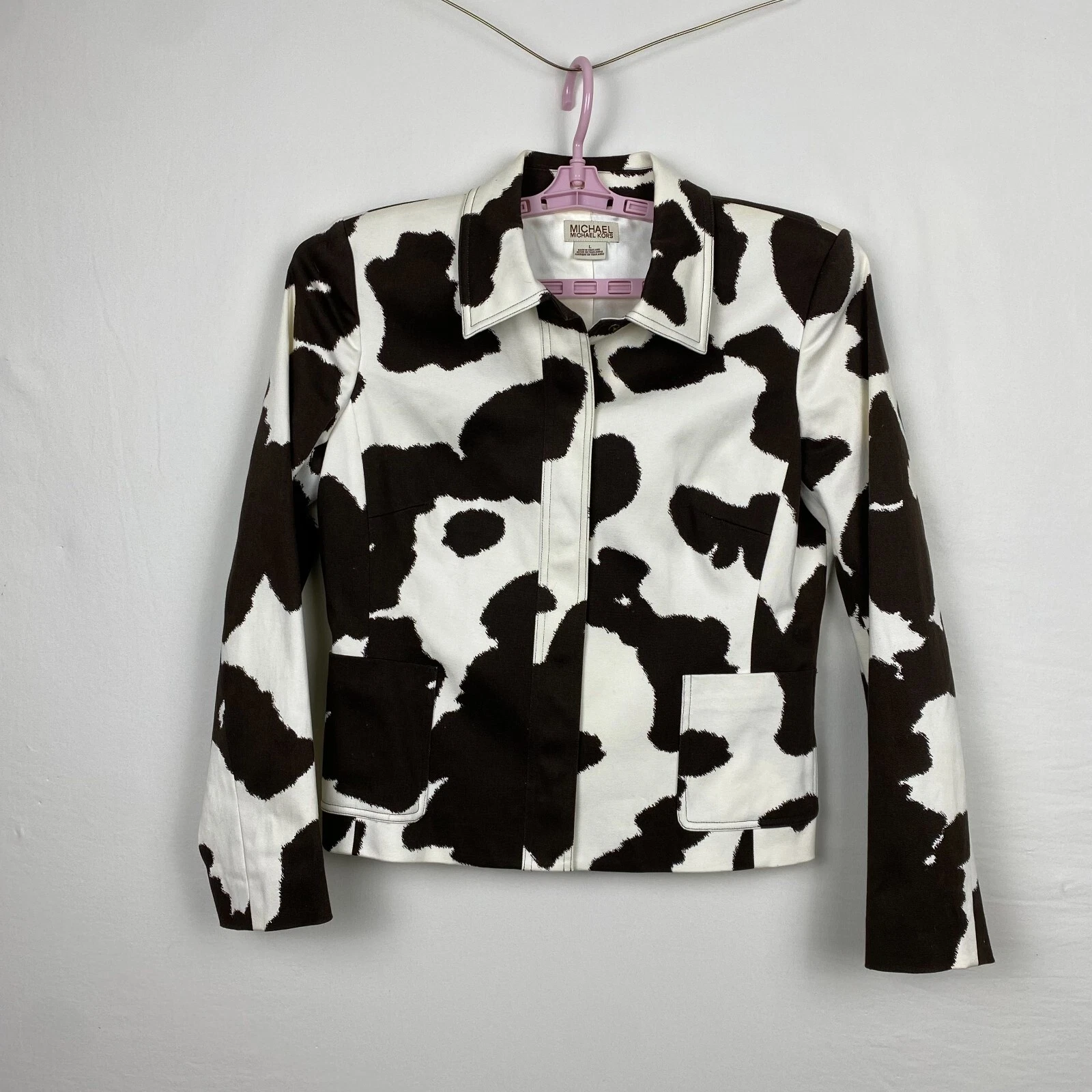 Giacca Michael Kors L Off bianca marrone manica lunga a scatto carina