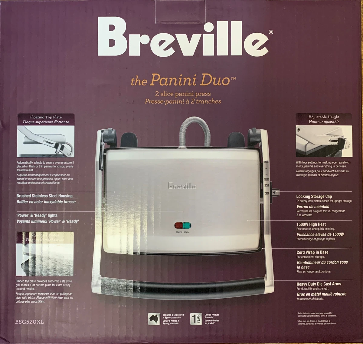 Breville BSG520XL Panini Duo Panini Maker - 1500W