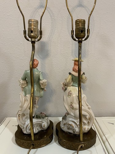 Vintage antike italienische Capodimonte französische Dresdner Stil Paar Tischlampen 24" Höhe - Bild 14 von 18