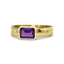 Natural Amethyst Gemstone With 18K Gold Plated Silver Women's Ring 3715