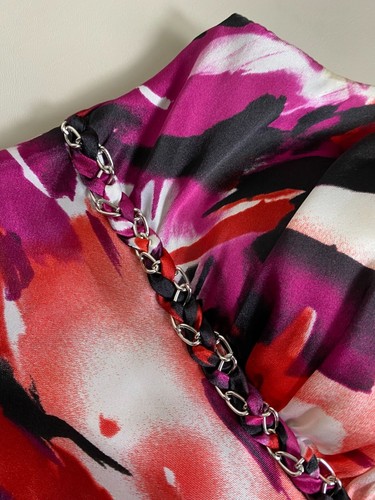 Y2K Babydoll Satin Sleeveless Top size Medium Empire Waist Chain Detail Iz Byer - Picture 9 of 17