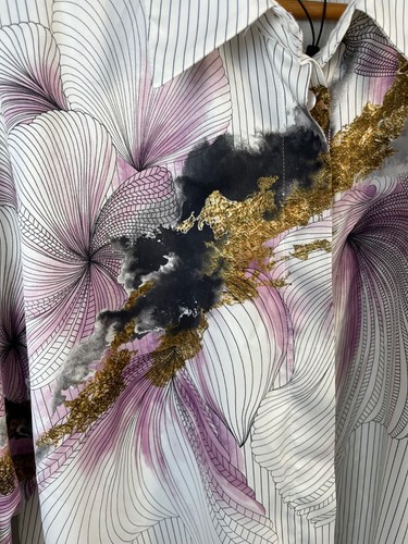 Marina Rinaldi Luxury Women White Floral Shirt Blouse Made in Italy Size US10 - Picture 6 of 9