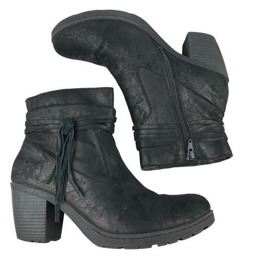 Boc Born Womens Alicudi Ankle Booties 11 M Black Tassel Block Heel Boots Western - Picture 8 of 13