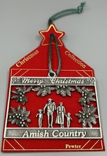 Vintage Merry Christmas Amish Country Josef Pewter USA Ornament 3” x  2”