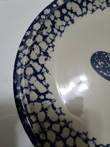 FOLK CRAFT by TIENSHAN. HEARTS BLUE SPONGE 12" DINNER PLATE - Picture 4 of 7
