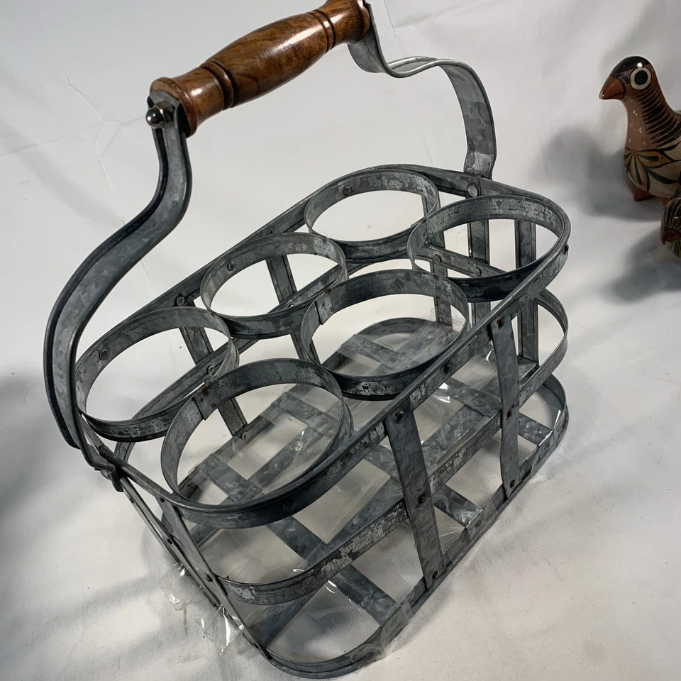 Rustic Galvanized Metal Six Wine Bottle Caddy. Bottle Carrier. 12” X 8” X 6.75” - Изображение 2 из 4