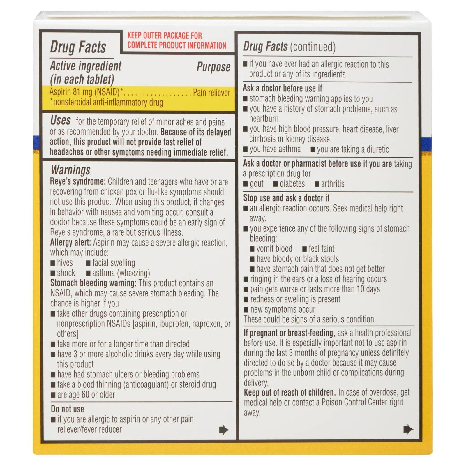Equate Adult Low Dose Aspirin Enteric Coated Tablets, Twin Pack, 81 mg