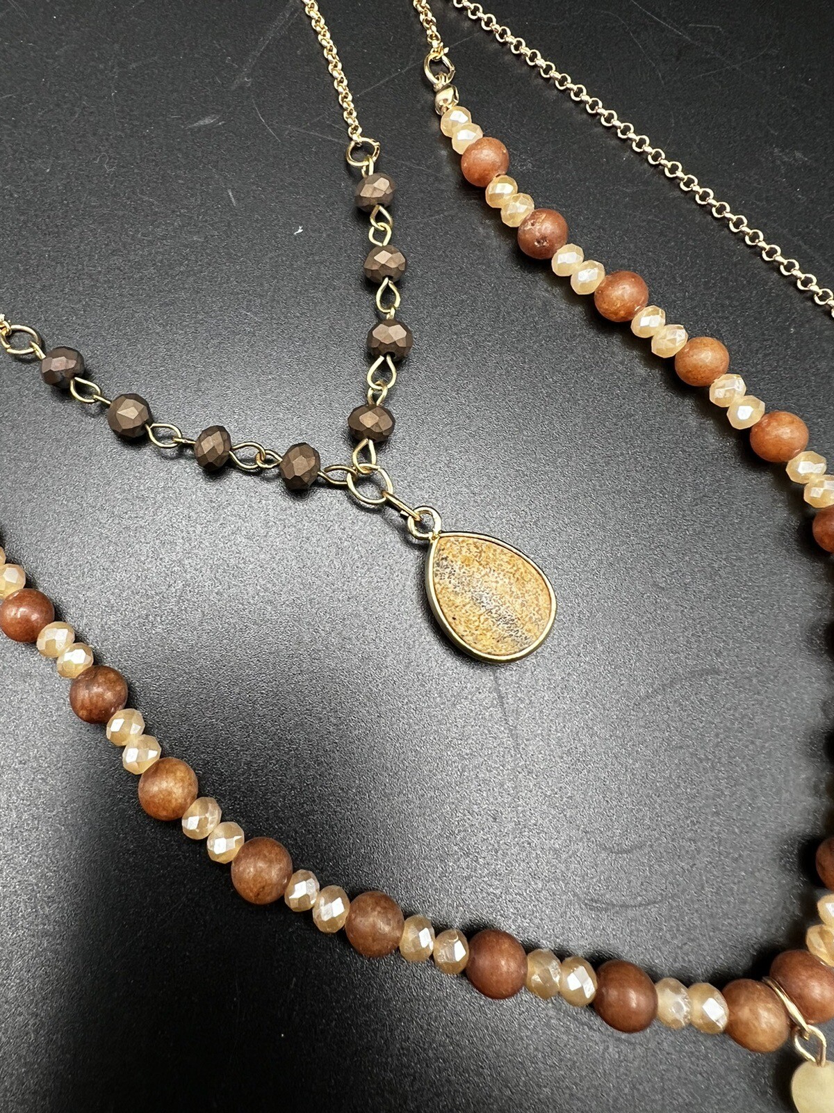 Natural Stone Gold Tone Stackable Detachable Neck… - image 11