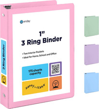 1 Inch Binders 3 Ring Pastel Pink 3 Ring Binder 1 Inch, Clear View Cover for L
