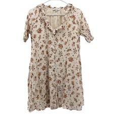 Madewell Floral Button Front Mini Dress Women XXS Cream Boho Ruffle V-Neck